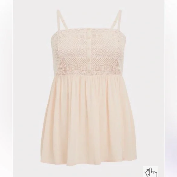 NWOT TORRID Light Pink Gauze n Crochet Button Babydoll Cami - Picture 3 of 11